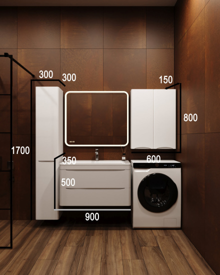 Тумба с раковиной Style Line Бергамо мини 90 2 ящика Люкс антискрейтч белая, Plus подвесная