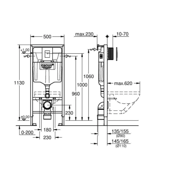 Инсталляция для унитаза Grohe Rapid SL 38721BL1 с кнопкой смыва