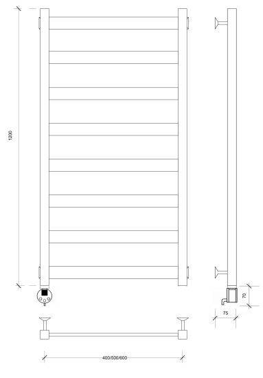 Полотенцесушитель электрический Secado Комано 1 120/60 L, черный матовый