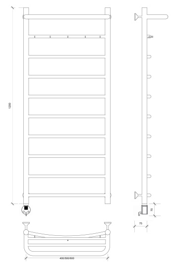Полотенцесушитель электрический Secado Милан 1 КСП 120/60 L, хром