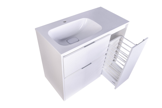 Тумба с раковиной Style Line Барселона 90 L 2 ящика с выкатной корзиной, Люкс белая, Plus