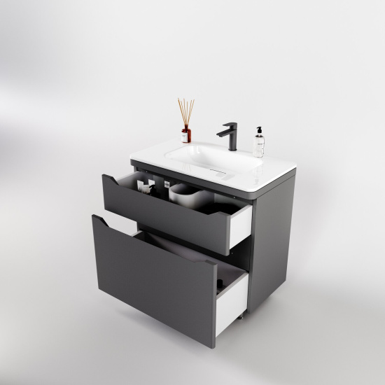 Тумба с раковиной Style Line Марелла 80 2 ящика Люкс антискрейтч серая, Plus напольная
