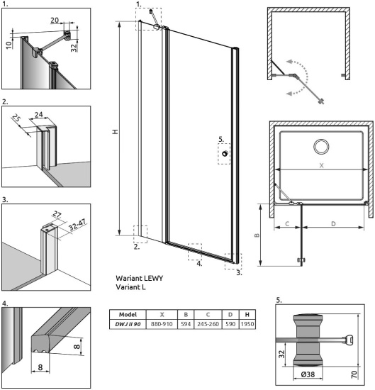 Душевая дверь в нишу Radaway EOS II DWJ 13799441-01L 90 L