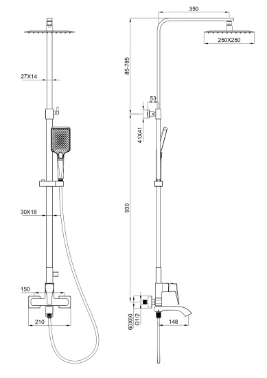 Душевая стойка Wonzon & Woghand Flex WW-88047072-BG
