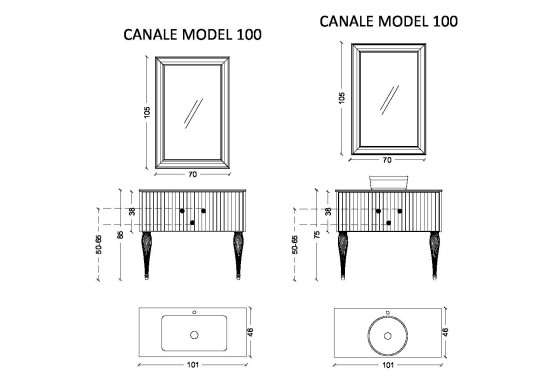 Тумба с раковиной Armadi Art Vallessi Avantgarde Canale 100 черная, с раковиной-столешницей