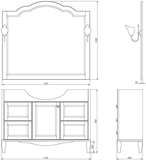 Мебель для ванной ValenHouse Астер 120 патина серебро