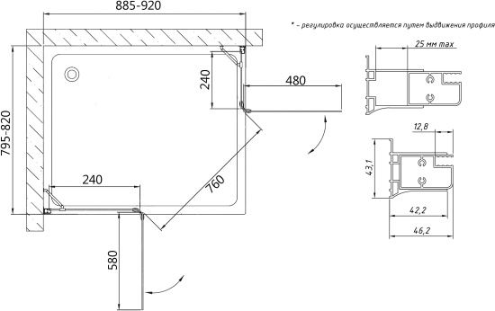 Душевой уголок Vegas Glass AFA-F 90*80 09 01 L профиль золото, стекло прозрачное