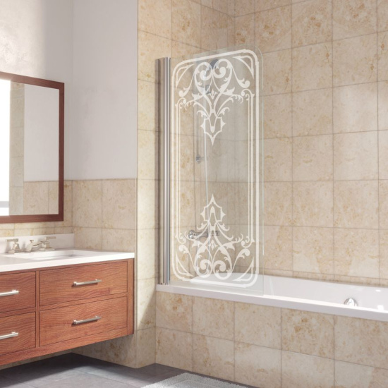Шторка на ванну Vegas Glass EV 76 08 ARTDECO D2 L профиль глянцевый хром, стекло прозрачное рисунок