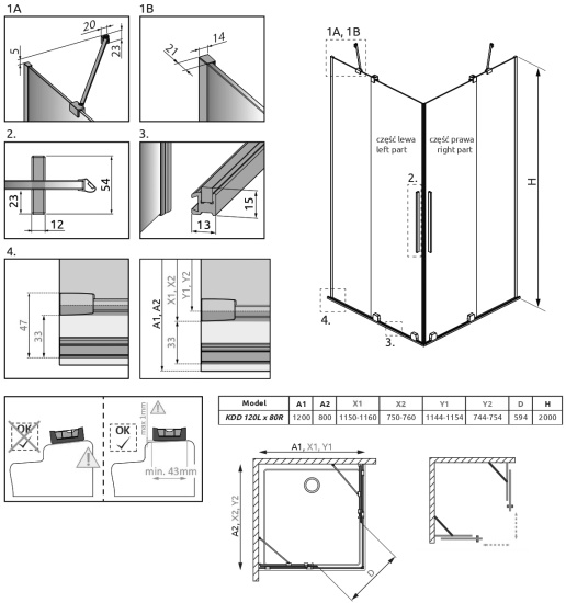 Душевой уголок Radaway Furo Gold KDD 120х80