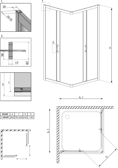 Душевой уголок Radaway Premium Plus C 80x170 прозрачное стекло