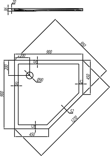 Поддон для душа AQUATON Калифорния 90x90 пятиугольный