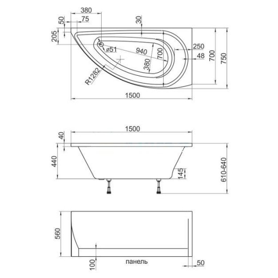 Акриловая ванна 1MarKa Piccolo 150х75 L