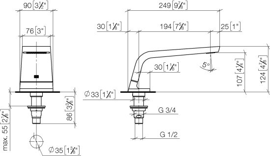 Смеситель на борт ванны Dorn Bracht CL.1 13612705-06, матовая платина