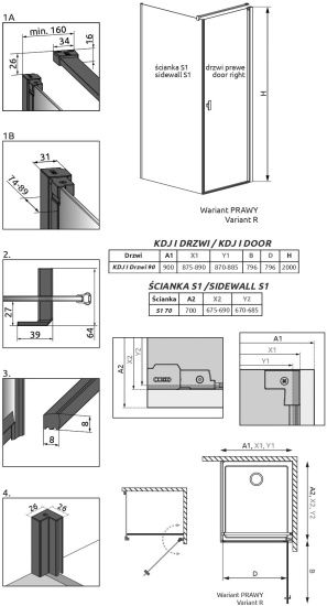 Душевой уголок Radaway Nes Black KDJ I Frame 90x70 R