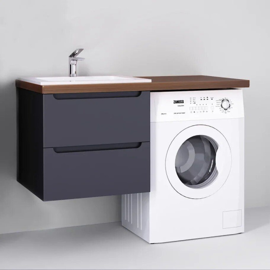 Тумба с раковиной Jorno Wood 120, серая, под стиральную машину