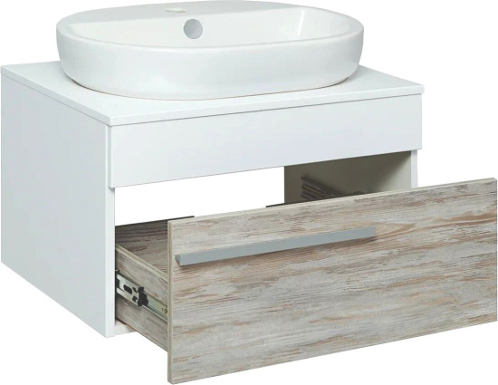 Мебель для ванной Runo Вудлайн 65, скандинавский дуб, раковина Caspia 60 Oval