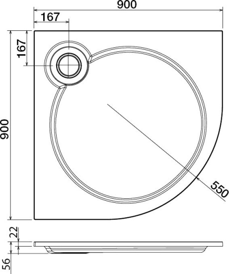 Поддон для душа Cezares Tray R 90-550 радиальный
