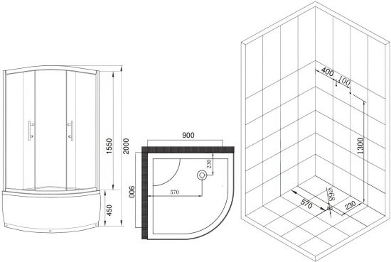 Душевой уголок Esbano ESD-8020 90x90, с поддоном