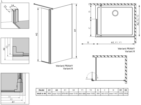 Душевая перегородка Radaway Eos Walk-in 90 R
