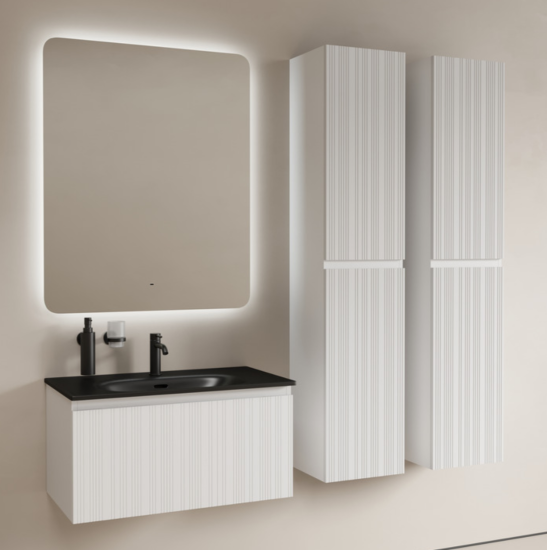 Тумба с раковиной Sancos Code 80 подвесная, белая матовая, раковина черная