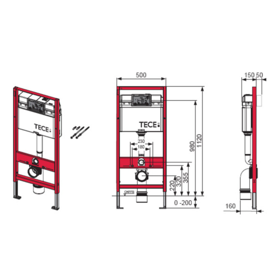 Инсталляция для унитаза Tece TECEbase 9240417 с клавишей смыва