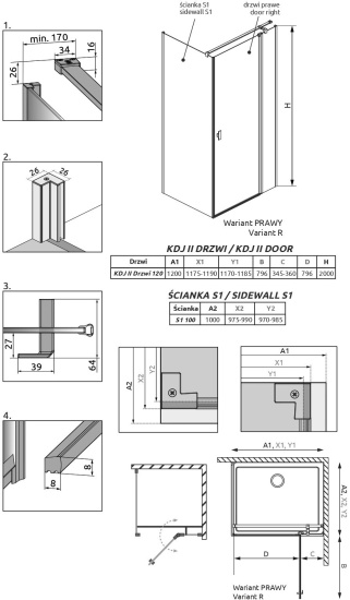 Душевой уголок Radaway Nes Black KDJ II 120x100 R