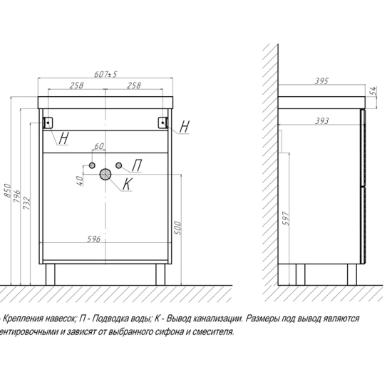 Тумба с раковиной Velvex Edge 60.2Y напольная, белая