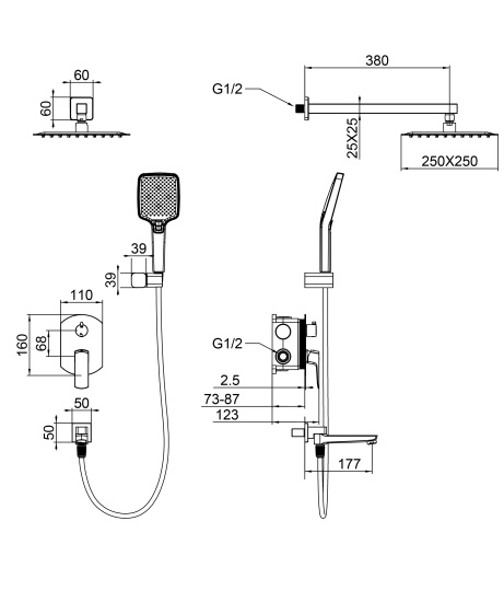 Душевая система встраиваемая Wonzon & Woghand Forza WW-939031-BN