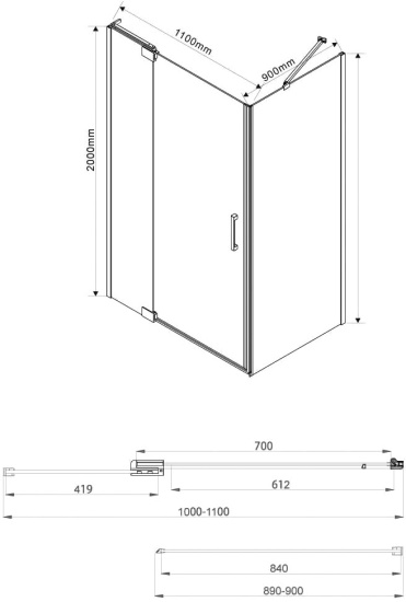 Душевой уголок Vincea Extra VSR-1E101190CL 110x90 см, профиль хром, стекло прозрачное