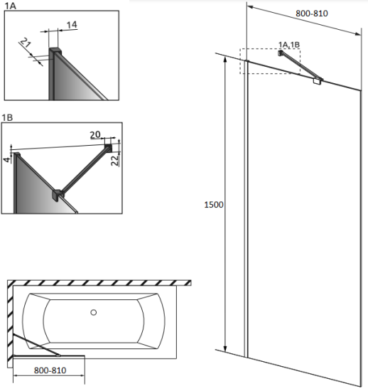 Шторка на ванну Radaway Modo Black PNJ II Frame 80