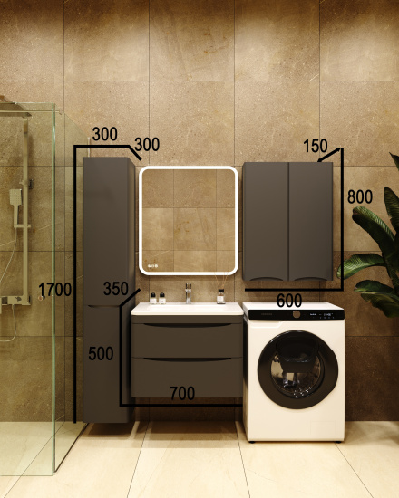 Тумба с раковиной Style Line Бергамо мини 70 2 ящика Люкс антискрейтч черная, Plus подвесная