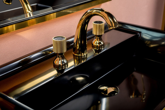 Мебель для ванной Armadi Art Monaco 100 с золотой столешницей черная, золото