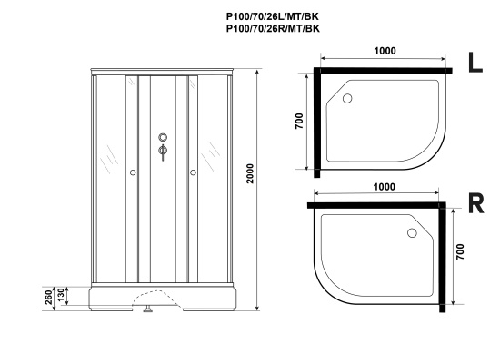Душевая кабина Niagara Promo P100/70/26L/MT/BK