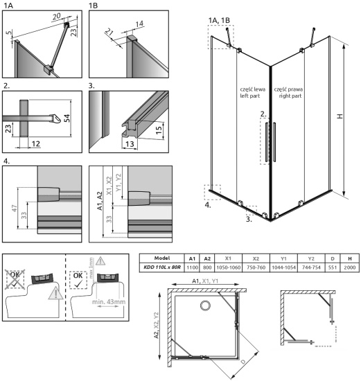 Душевой уголок Radaway Furo Black KDD 110х80