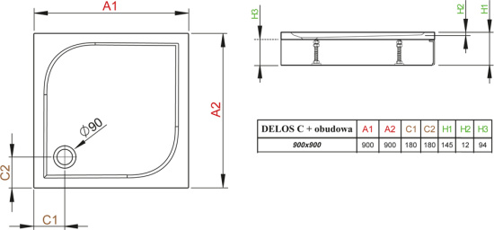 Поддон для душа Radaway Delos C900 с панелью