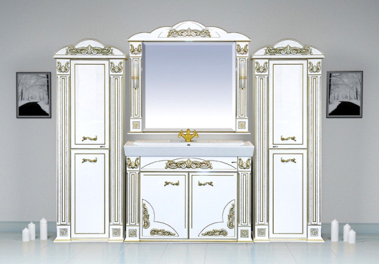 Тумба с раковиной Misty Барокко 120 прямая белая, патина