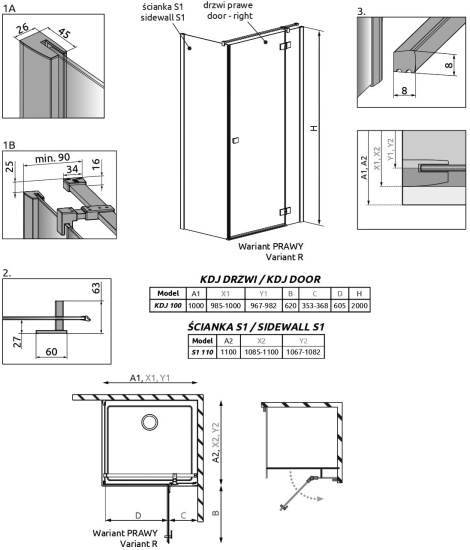 Душевой уголок Radaway Essenza New Black KDJ 100х110 R