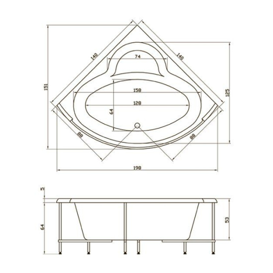 Акриловая ванна Aquatika Эпюра 140 см Standart