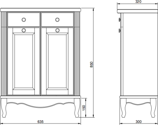 Тумба ValenHouse Лиора 65 кальяри с 2 бельевыми корзинами, фурнитура бронза