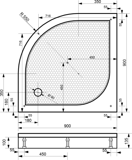 Поддон для душа Эстет Омега 90x90