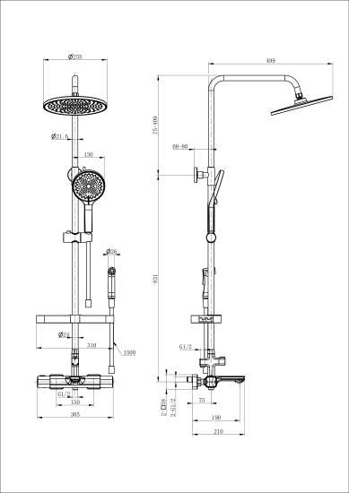 Душевая стойка Wonzon & Woghand Solid WW-C3011-A1-BGG с термостатом
