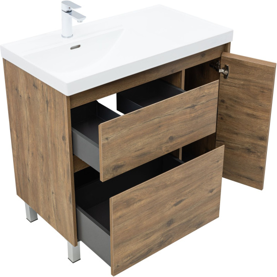 Тумба с раковиной Aquanet Nova Lite 2.0 90 L напольная, дуб рустикальный