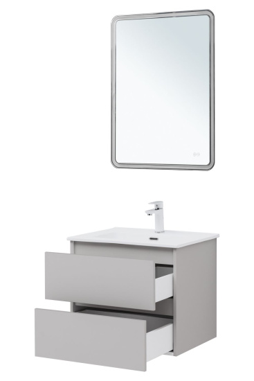 Тумба с раковиной Aquanet Вега 2.0 60 2 ящика, бежевая, раковина Flat