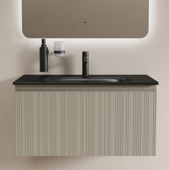 Тумба с раковиной Sancos Code 80 подвесная, серая платина, раковина черная