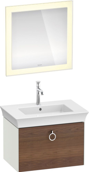 Тумба с раковиной Duravit White Tulip 75 с ручкой, американский орех, белый шелковисто-матовый