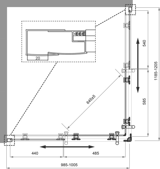 Душевой уголок BelBagno Uno-195 AH 2 120/100 C Cr