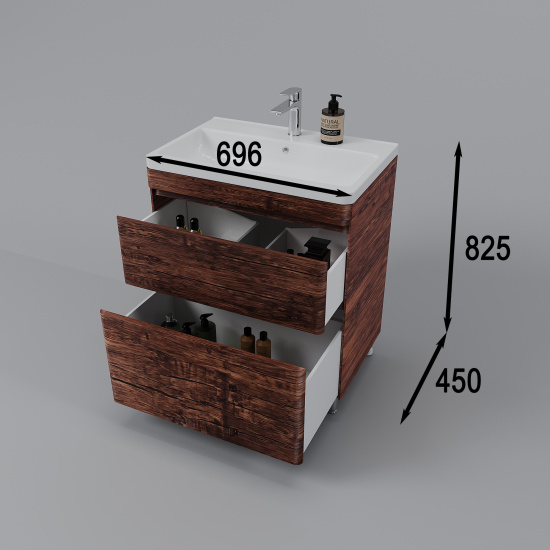 Тумба с раковиной Style Line Атлантика 70 Люкс старое дерево, Plus напольная