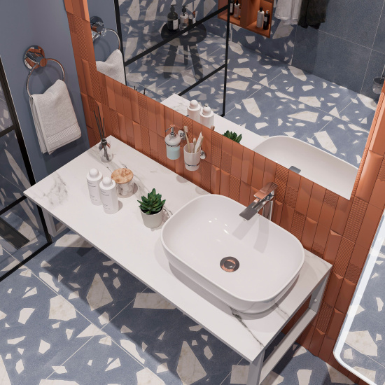 Столешница с раковиной Diwo Элиста 120 белый мрамор, с раковиной Moduo 50 Square