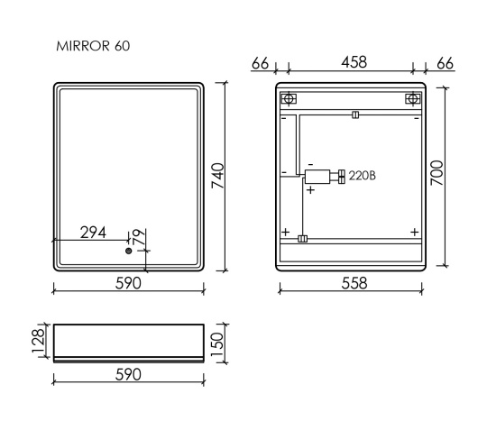 Зеркало-шкаф Sancos Mirror 60 дуб чарльстон, с LED подсветкой