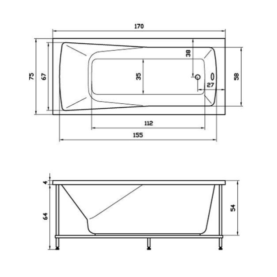Акриловая ванна Aquatika Авентура 170x75 см Basic